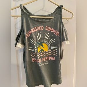 Girls peek-a-boo shoulder top, sz 14/16 NWT